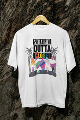 Gender-expansive model Hanging, ANTI “Straight Outta Closet” white t-shirt you can styled for fearless queer fashion; bold, inclusive, and unapologetically proud.