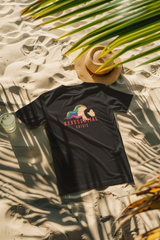Black gender-inclusive t-shirt from ANTI’s “Sexssential Crisis” series, showcasing two stylized abstract heads; unapologetically queer, minimal, and statement-driven beach or street essential.