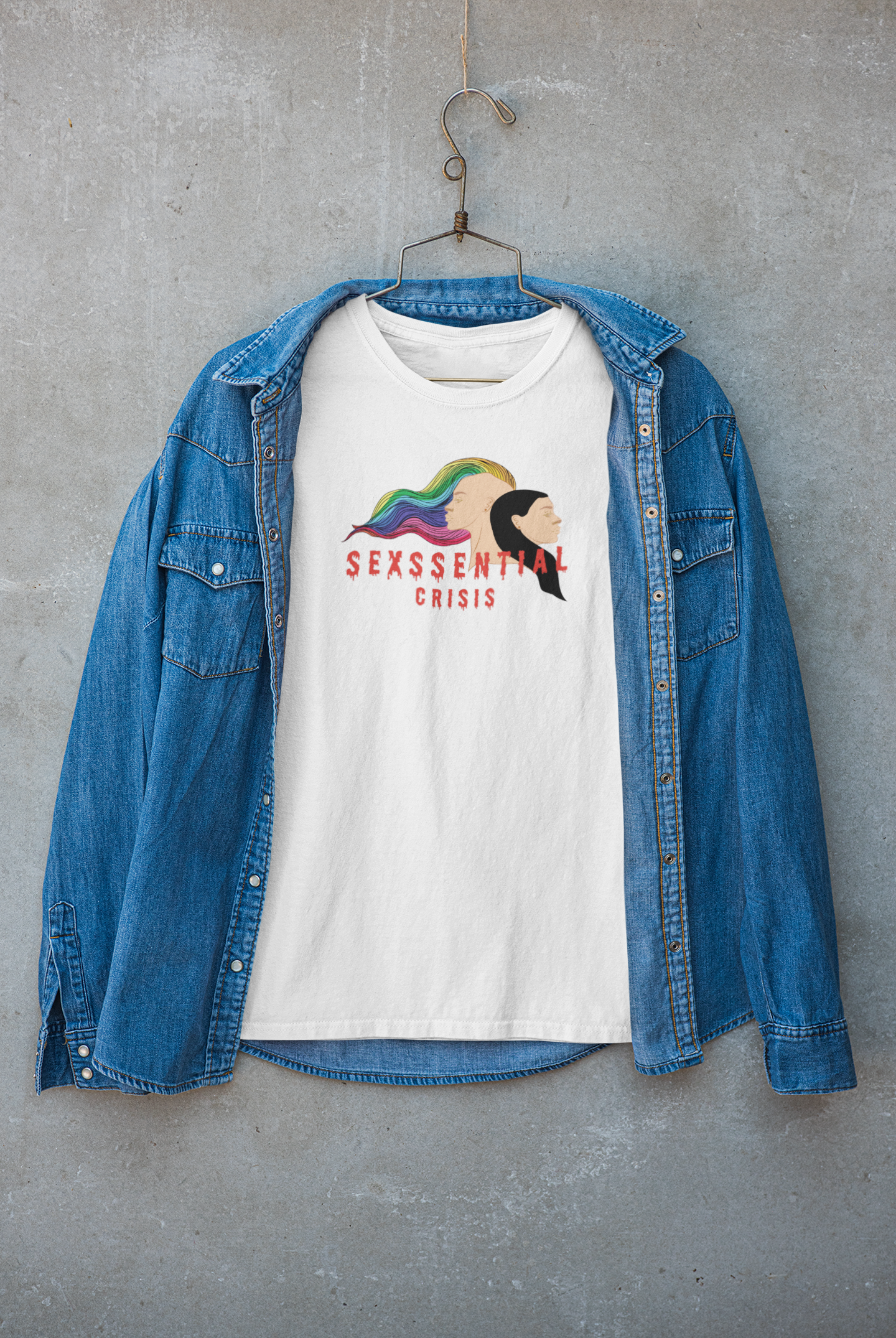 White oversized jacket with signature dual-head queer identity artwork from ANTI’s “Sexssential Crisis” drop; fashion-forward, fluid, and made for every body beyond the binary.